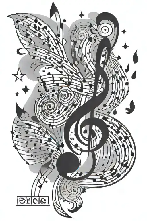 stars and music notes tattoo design idea