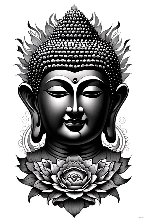 god buddha face and yama tattoo design idea