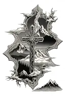 Cross with winter mountains inside  tattoo design idea