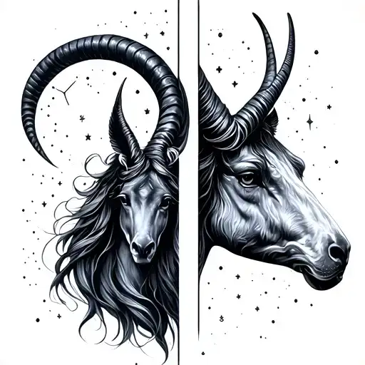 Gemini and Capricorn constellation merged tattoo design idea