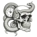 skull and snake coiled snake above the clock tattoo design idea
