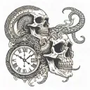 skull and snake coiled snake above the clock tattoo design idea
