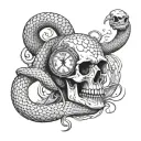 skull and snake coiled snake above the clock tattoo design idea