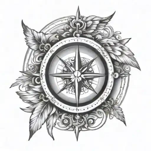 compass wing annd wheel surrounded tattoo design idea