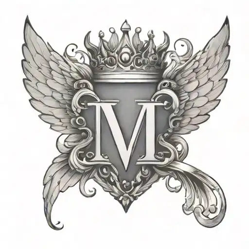 letter m with a crown and wings and angles wings spread  simple designs  tattoo design idea