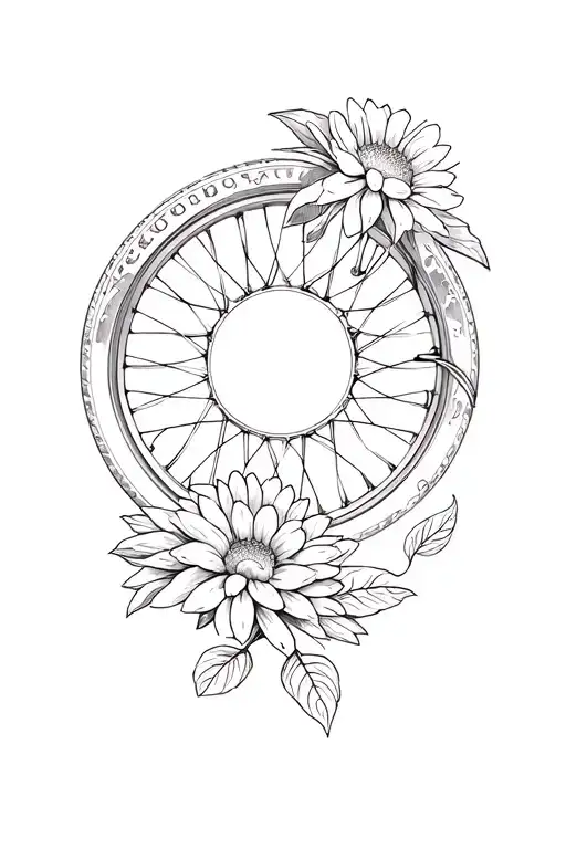 Japanese chrysanthemum and motorcycle wheel tattoo design idea