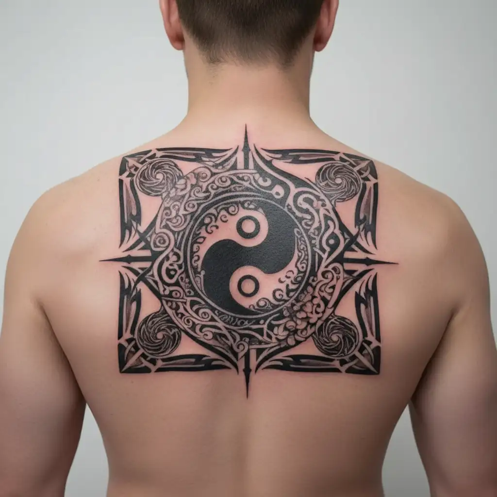 yin yang & karma symbol intertwined tattoo design idea