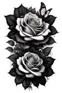 roses and butterfly flying tattoo design idea