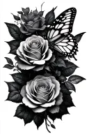 roses and butterfly flying tattoo design idea