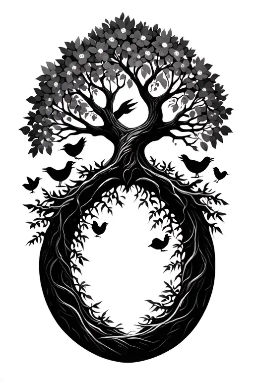tree of life, three little birds, independent, strong female, Roland 4/13/20, Riley 11/27/21, Hazel 3/21/14 tattoo design idea