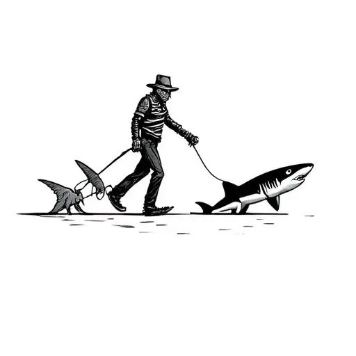 Freddy Krueger walking with shark on a leash tattoo design idea
