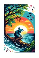 sunset over the ocean and music note intertwined and a tree with a koala  tattoo design idea