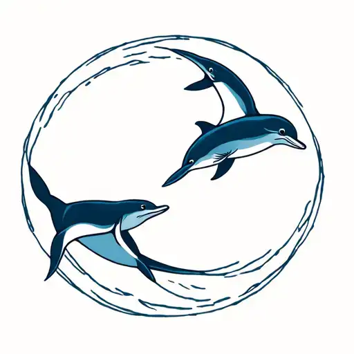 two hector dolphins swimming in a circle tattoo design idea