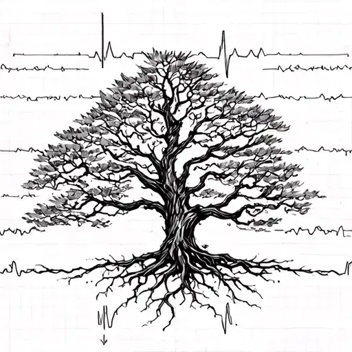 tree ekg, leaves in the wind, roots tattoo design idea