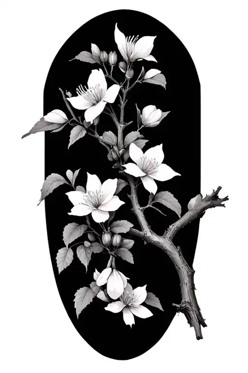 "A Fronza and Murta you put you" White Myrtle Tree Branch Flowering tattoo design idea