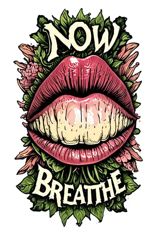Patch with Now Breathe written, eating disorder, obsessive compulsive disorder of perosnality, Mental confusion tattoo design idea