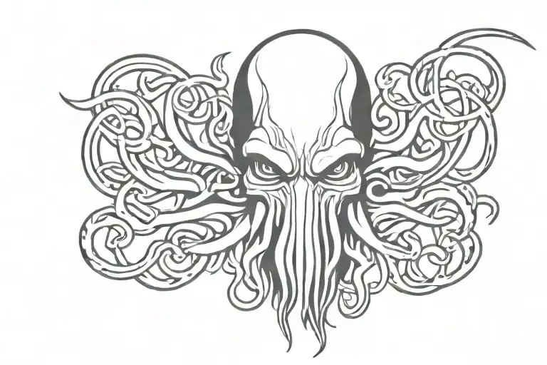 cthulhu head with cultist runes tattoo design idea