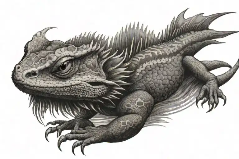 wispy lizard bearded dragon Smokey tribal tattoo design idea
