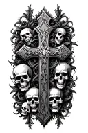 Gothic Cross surrounded by skulls surrounded tattoo design idea