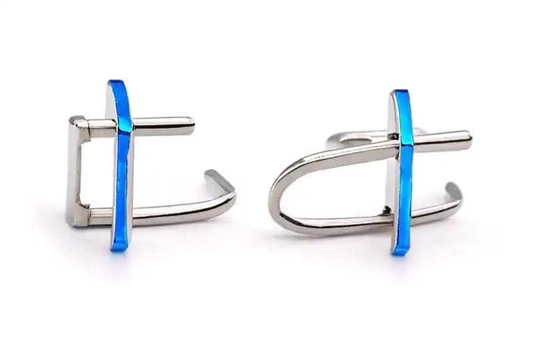 Death Stranding cufflink-tattoo. Odradek accents. blue accents panels. mechanical theme. Wrap-around. tattoo design idea