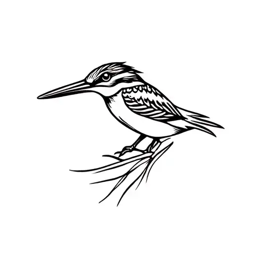 Simle line only art kingfisher with tech-tribal elements. Small simple. tech. tattoo design idea