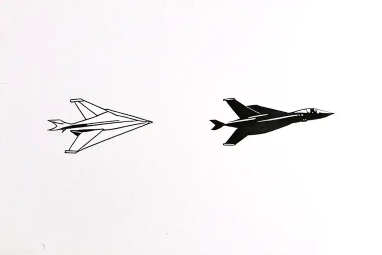 paper plane next to fighter jet tattoo design idea