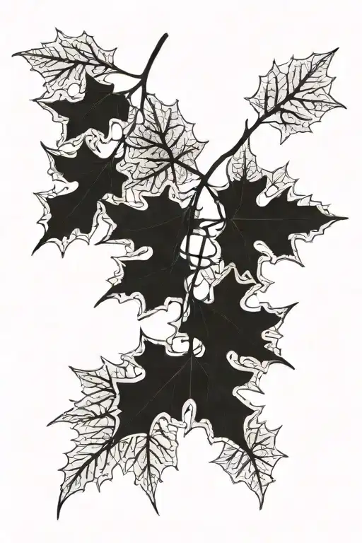 draping oak leaves inverted blackout tattoo design idea
