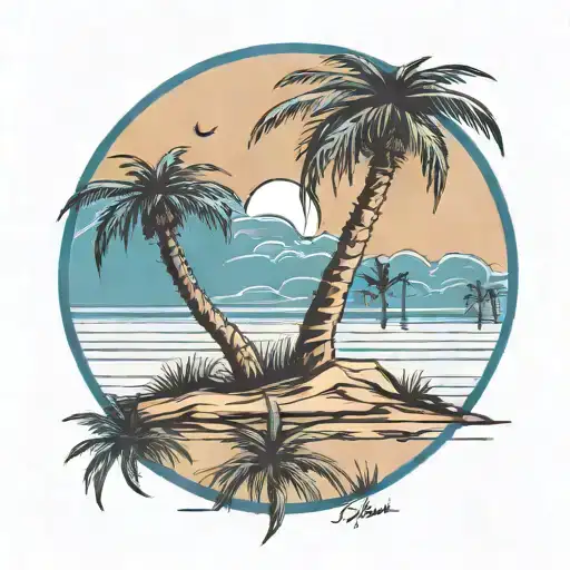 palmetto tree and moon Tri color blue river tattoo design idea