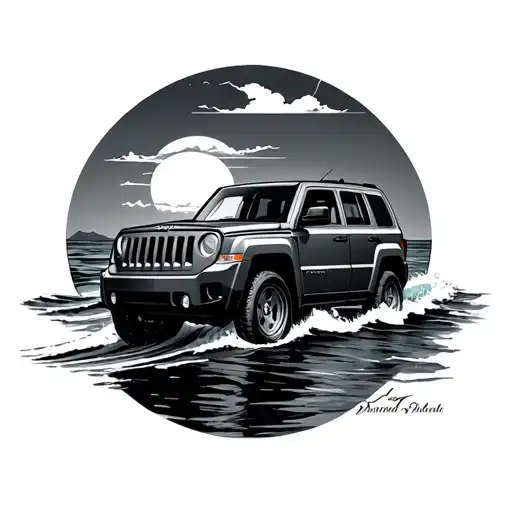 Dawn at sea with Jeep Patriot tattoo design idea