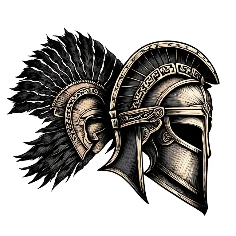 Patch Work greek spartan helmet tattoo design idea