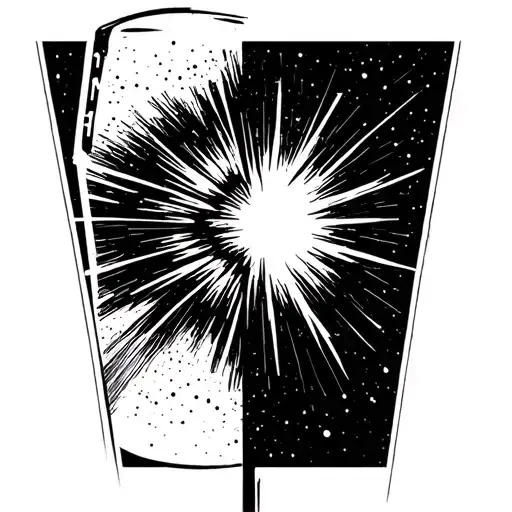 A tattoo which represents "supernova champagne" in a minimalist way, in black and white, very light without black spot tattoo design idea