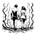 couple walking through hell tattoo design idea