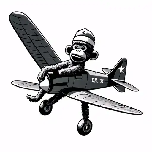 sock monkey flying a cesna plane tattoo design idea