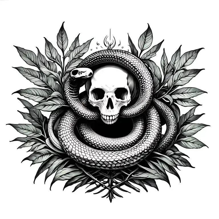 gothic blackwork design gothic architecture snake skeleton plant leaves upper back area tattoo design idea