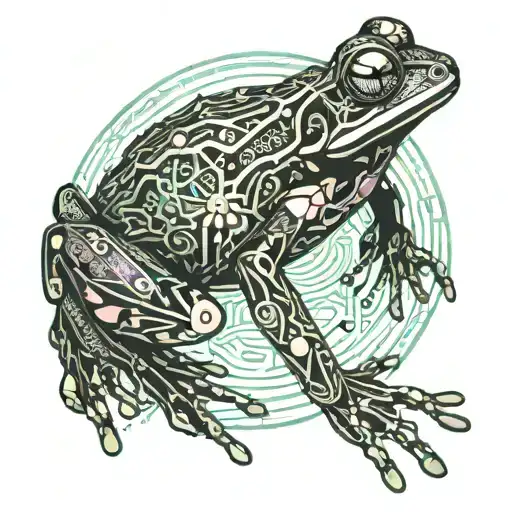 frog in traditional chinese beach in spider lily lycoris flowers tattoo design idea