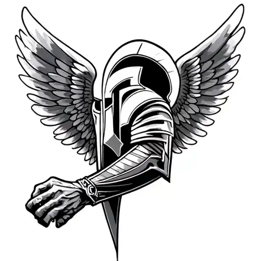forearm spartan with wings tattoo design idea