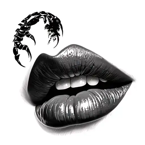 female lips, scorpion, trees tattoo design idea