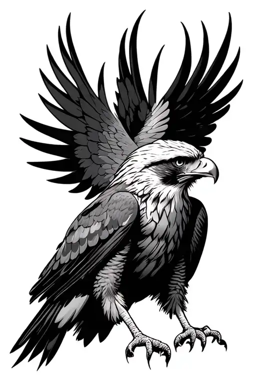 hawk with six wings spread looking head on tattoo design idea