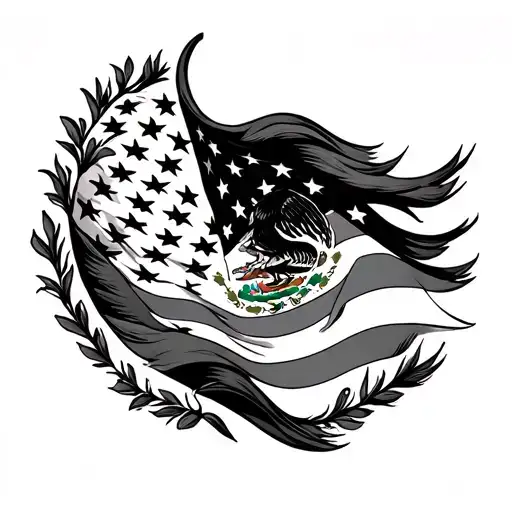 Mexican American flag morphing tattoo design idea