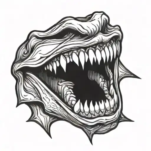 opened mouth in smile with devil teeths tattoo design idea
