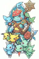 knight tibia, druid tibia, pokemon Bulbasaur, Chandler, Pikachu, Squirtle tattoo design idea