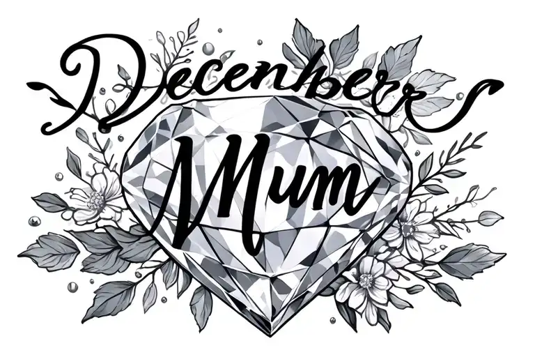 December birth stone with mum written tattoo design idea
