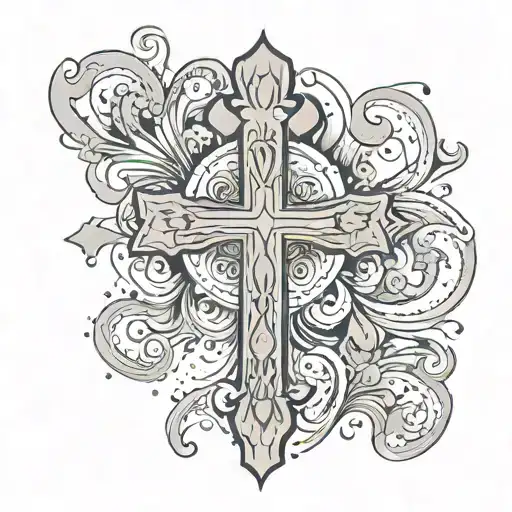 cross with a question mark tattoo design idea