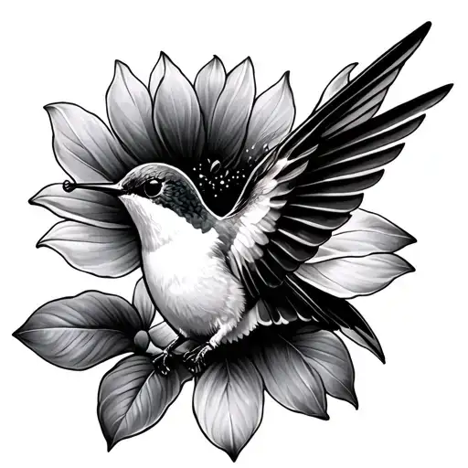 black and white sleeve with a tiny hummingbird  tattoo design idea