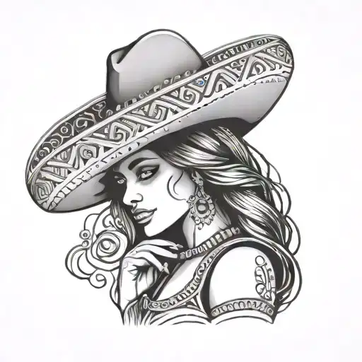 woman with sombrero  tattoo design idea