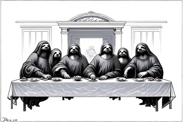 The last supper but Sloths tattoo design idea