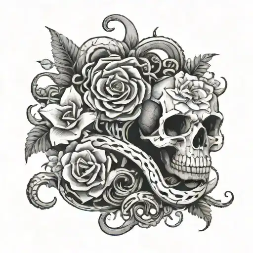 snake skeleton flowers wrapped tattoo design idea