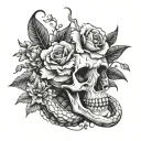 snake skeleton flowers wrapped tattoo design idea