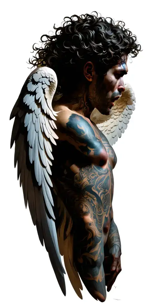 an angel who also shows his bad side tattoo design idea