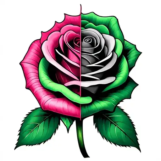 rose with half green half pink ribbon  tattoo design idea